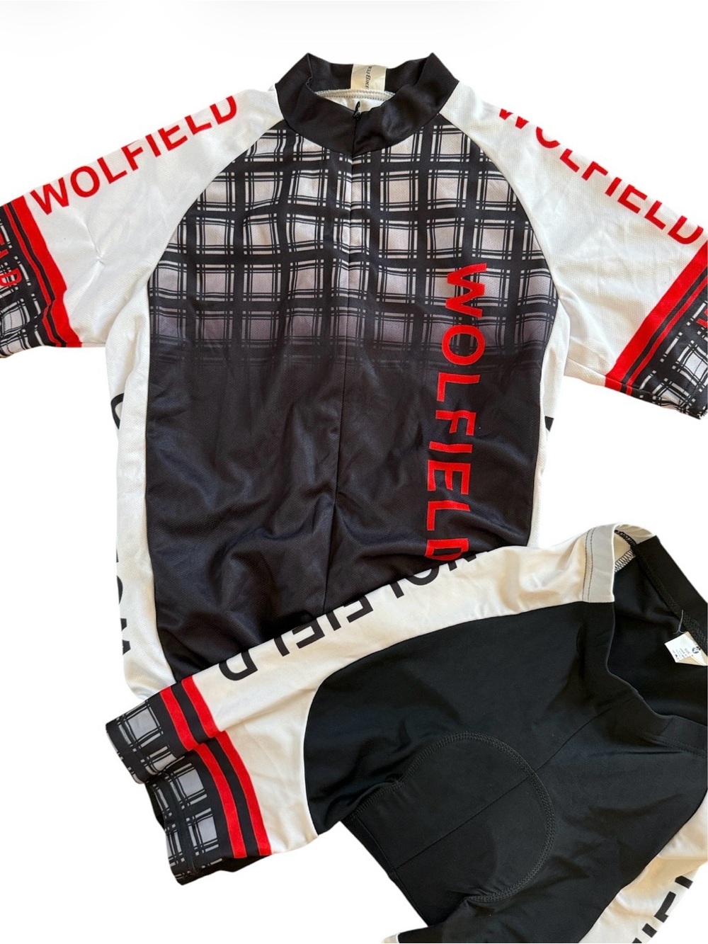 WOLFBIKE WOLFIELD MENS SHORT SLEEVE CYCLING JERSEY & PADDED SHORT GREY PLAID MED